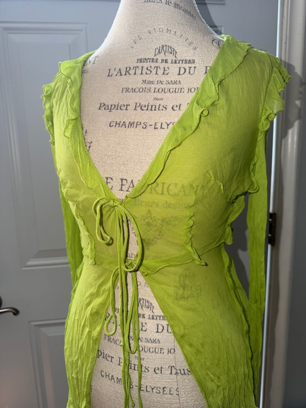 Rat & Boa Lime Green Tie-Front Ruffle Tunic